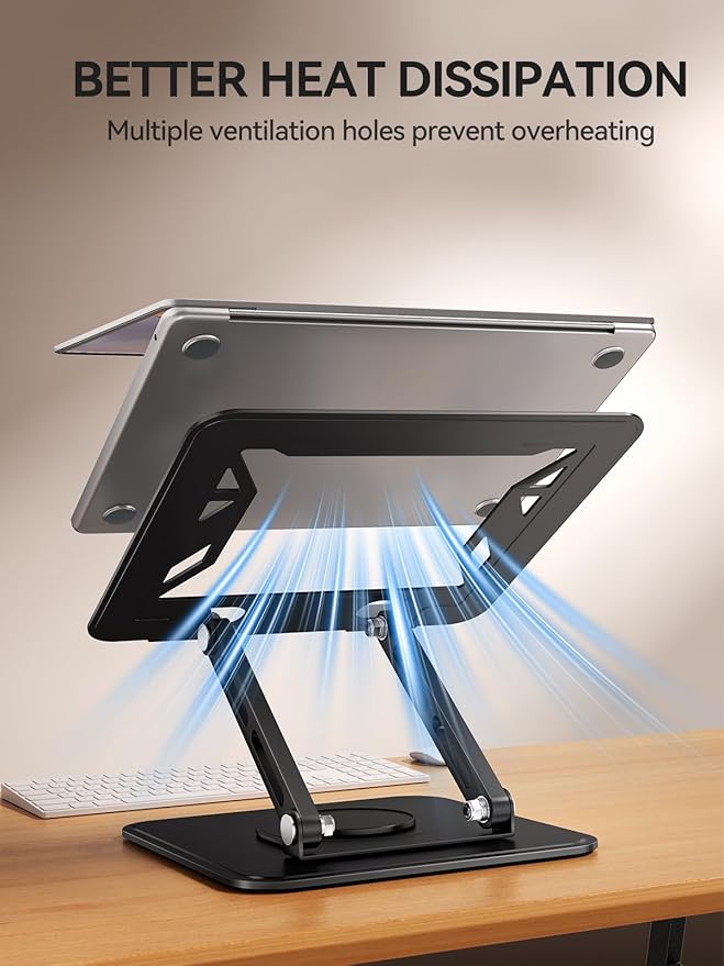 tounee Laptop Stand for Desk, Adjustable Computer Stand Holder with 360° Rotating Base, Ergonomic Laptop Riser Compatible with MacBook Pro Air, All Laptops 10-16"-Black