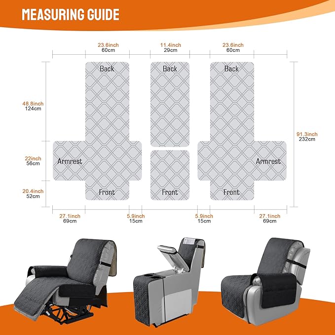 VANSOFY Loveseat Recliner Cover with Console 100% Waterproof Sofa Slipcovers Non-Slip Reclining Couch Cover Split Sofa Covers Furniture Protector for Pets, Dogs(Black)