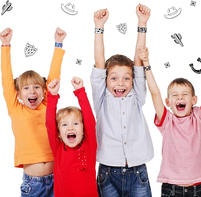 48 Pack Western Party Slap Bracelets Cowboy Cowgirl Bracelets Horse Wristbands for Western Themed Parties Kids Birthday Party Favors Supplies Decorations, 8 Styles