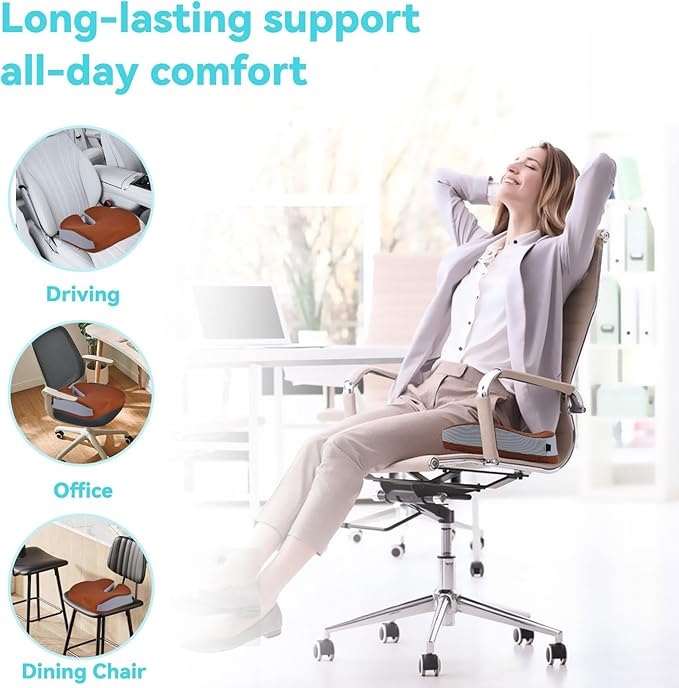 Seat Cushions for Office Chairs Wheelchair Cushion for Long Sitting Back Pain,Memory Foam Seat Car Computer Desk Chair Cushion,Coccyx Cushion for Tailbone Pain Relief Office Chair Butt Pillow Brown