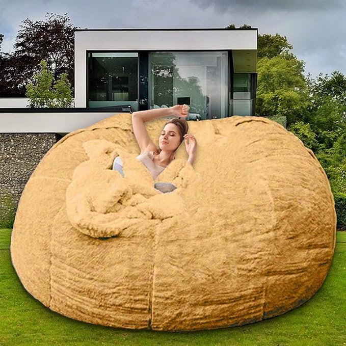 Bean Bag Chair for Adults Kids Without Filling Comfy Oversized Round Lazy Sofa Bean Bag Cover for Stuffed Animal Storage Bedroom Living Room Chairs, 6FT, Yellow