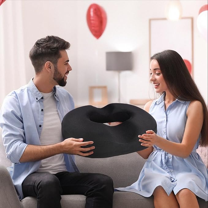 BlissTrends Donut Pillow Seat Cushion, Donut Chair Cushions for Postpartum Pregnancy&Hemorrhoids, Tailbone Pain Relief Cushion, Memory Foam Lifting Cushions for Office & Home Chairs (Black, XX-Large)