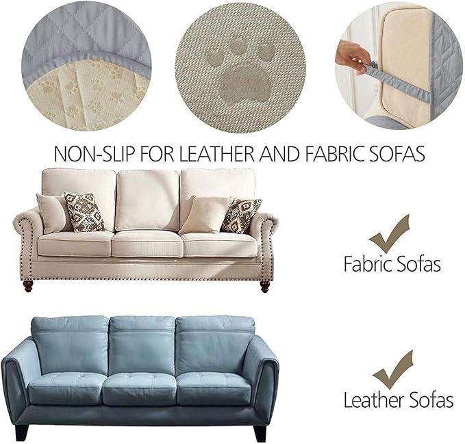 Ameritex Couch Sofa Slipcover 100% Waterproof Nonslip Quilted Furniture Protector Slipcover for Dogs, Children, Pets Sofa Slipcover Machine Washable (Light Grey, 78")