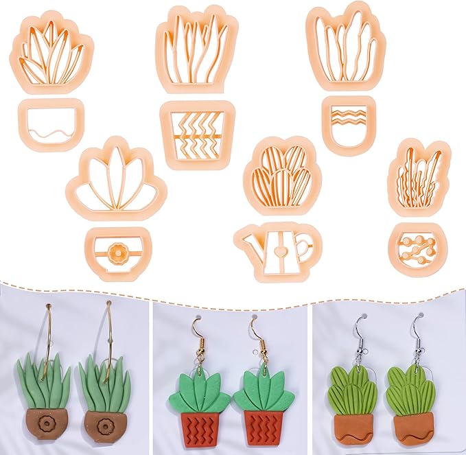 Puocaon Clay Earring Cutters - 12 Shapes Plant Pot Clay Cutters for Polymer Clay Jewelry Making, Watering Can Polymer Clay Cutters for Earrings Making, Boho Cactus Polymer Clay Cutters for Earrings