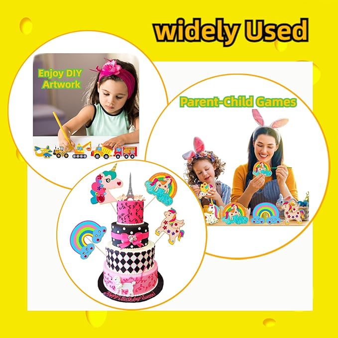 398 Pcs Unicorn Crafts, Wooden Painting Crafts for Kids, Wooden Crafts With 30 Wooden Blocks 354 Rhinestones 12 Color Pens 2 Stickers, Kids Crafts, DIY Crafts and Birthday Party Gifts for Kids
