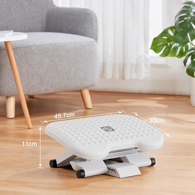 HUANUO Adjustable Desk Footrest, Foot Rest for Under Desk at Work with Massage, Adjustable Foot Stool with 3 Height Position & 30 Degree Tilt Angle Adjustment for Home, Office, White