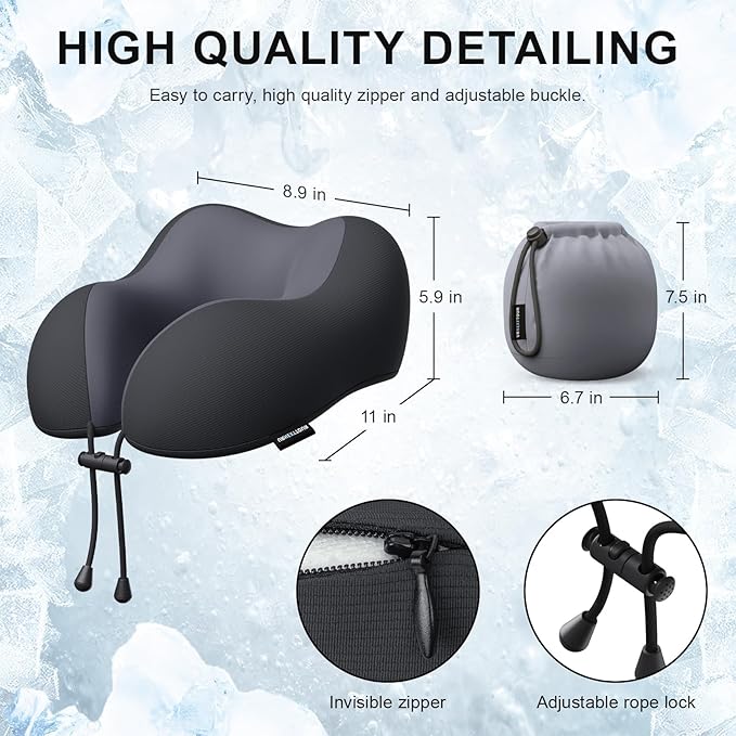 urnexttour Travel Pillow for Airplane Memory Foam Neck Pillow, Soft & Support Travel Pillow for Travelling, Sleeping Rest, Car, Train and Home Use (Black)