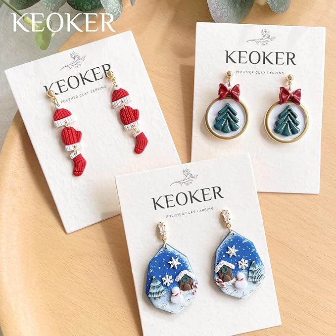 KEOKER Christmas Polymer Clay Molds, Winter Polymer Clay Silicone Molds, Polymer Clay Mini Molds, 4pcs Earring Molds for Polymer Clay, Polymer Clay Molds for Jewelry(Substitute Micro Clay Cutters)