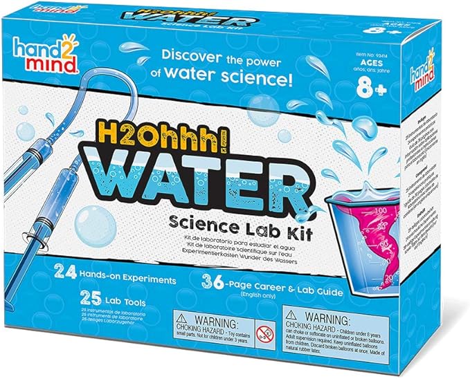 hand2mind H2Ohhh! Water Science Kit, Chemistry Kit for Kids 8-12, Chemistry Set, Science Kits & Toys, 24 Science Experiments, 1 Career & Lab Guide, Color Chemistry, Bubbles, Tornadoes, STEM Toy