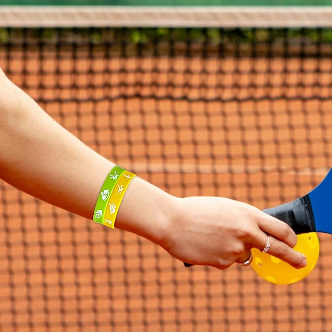 FSHANEE Pickleball Rubber Bracelets Pickleball Party Supplies Pickleball Silicone Wristbands Pickleball Party Gift Bag Fillers Goodie Bag Stuff, Set of 24 Counts