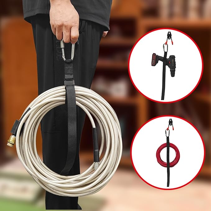 Extension Cord Holder, Extension Cord Organizer for Cables, Hoses and Ropes, Extension Cord Storage for Garage Organization and Storage with Loop Lock Buckle for Hanging (Black/Set of 2)