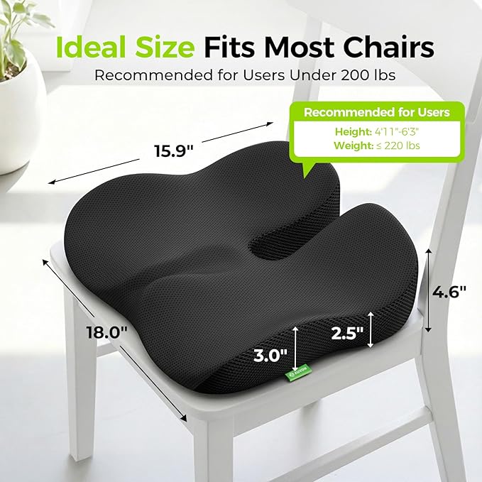 AUVON Gel Seat Cushions for Office Chairs, Ergonomic Memory Foam Chair Cushions for Long-Sitting Support & Sciatica, Back, Tailbone Pain Relief, Breathable Car Seat Cushion with Anti-Slip Base