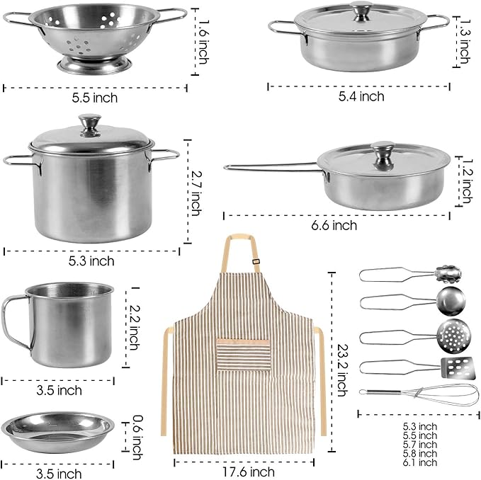 28Pcs Pretend Play Kitchen Toys, Kitchen Playset Cooking Toys Set with Stainless Steel Cookware and Accessories for Kids Toddlers Girls Boys