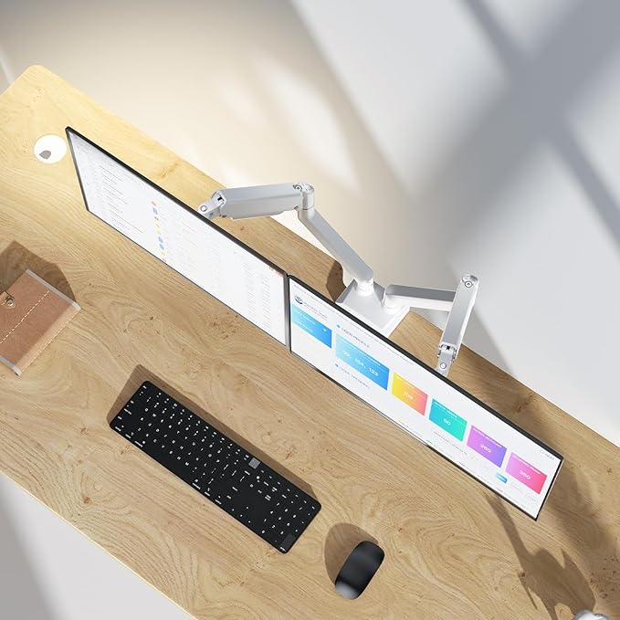 WALI Dual Monitor Stand, Adjustable Gas Spring Arm Monitor Mount for 2 Monitors up to 32 Inch,19.8lbs Capacity (GSMP002W), White by WALI