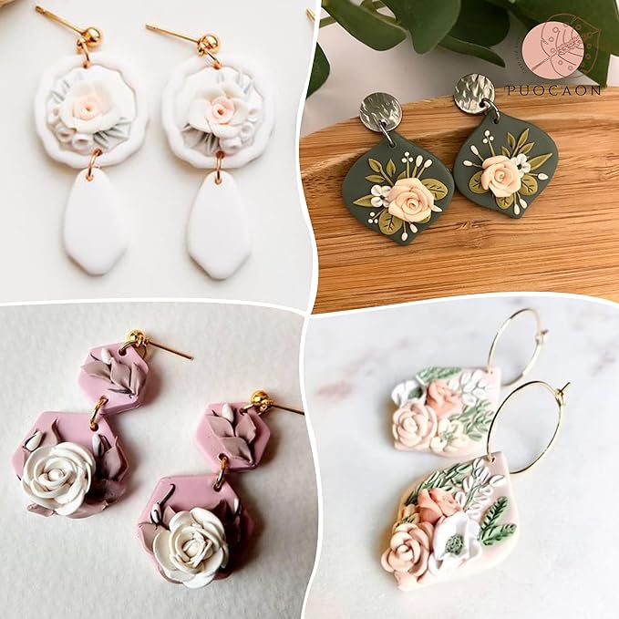 Puocaon Rose Polymer Clay Cutters - 7 Pcs Clay Cutters for Polymer Clay Jewelry, Polymer Clay Tools for Rose Flower Clay Earrings Making, Flower Petal Polymer Clay Mold for Jewelry, 3D Clay Cutters