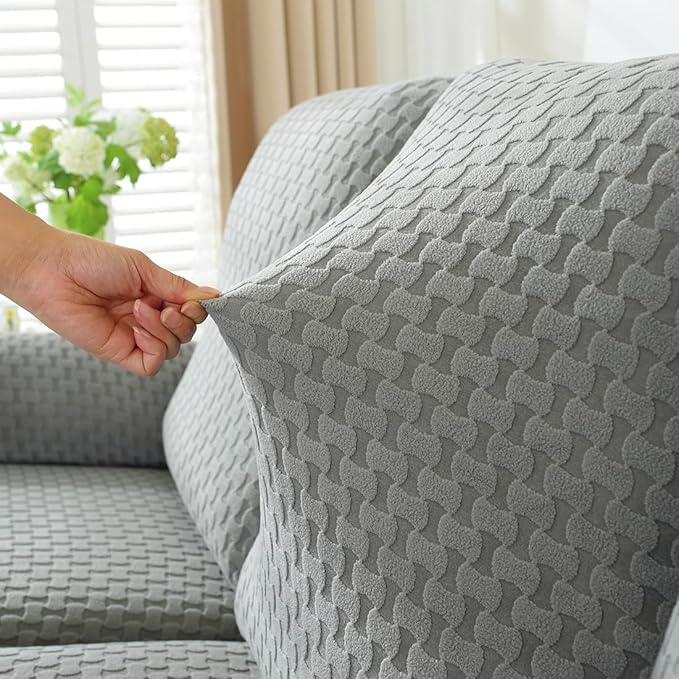 vctops 6 Pieces Jacquard Plush Recliner Loveseat Slipcover Stretch Soft Sofa Couch Cover Anti-Slip Solid Color Furniture Protector with Elastic Bottom for Kids Cats Dogs(Dark Grey,2 Seat)