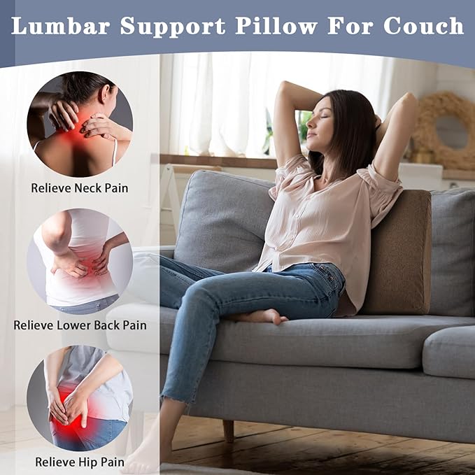 baibu Lumbar Support Pillow for Recliner, Large Memory Foam Dual-Layer Patent Design Back Support Cushion for Sofa & Gaming Chair, Ergonomic Lumbar Pillow with Machine Washable Cover, Brown