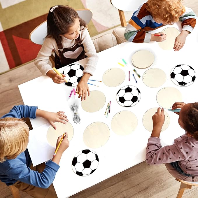 gisgfim 16 Pack Soccer Wind Chime Crafts Kits for Kids Make Your Own Soccer Wind Chime Wooden DIY Arts and Crafts Decoration for Birthday Party School Classroom Decorations Supplies Birthday Favors