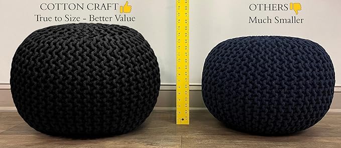 COTTON CRAFT - Hand Knitted Cable Style Tweed Dori Pouf - Spa-Chocolate - Floor Ottoman - Cotton Braid Cord - Handmade & Hand Stitched - Truly one of a Kind Seating - 20 Dia x 14 High