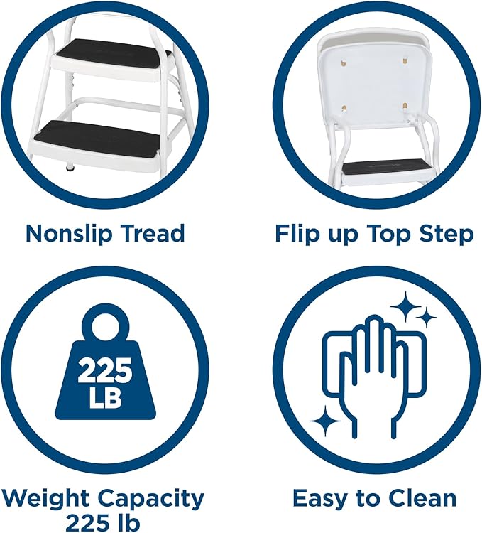 COSCO Stylaire Retro Chair + Step Stool with Flip-Up Seat, Black