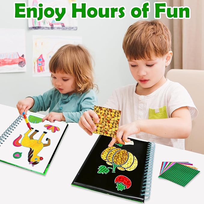 Foil Art Craft Activity for Kids: Fun DIY Toy Sticker Kit, No Mess Creative Travel Supply Set, Idea Birthday Easter Basket Stuffers Valentines Gift for Girl Boy Toddler 4 5 6 7 8 9 Year Old (Farm)