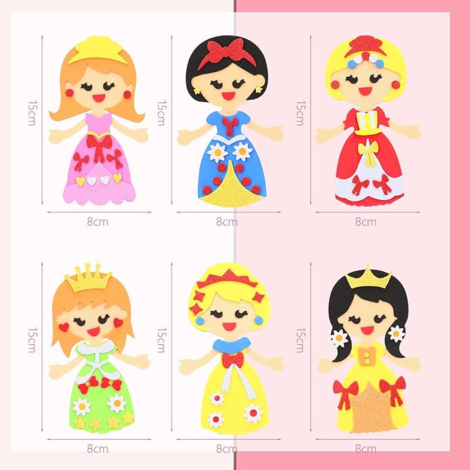 Fennoral 12 Pack Princess Craft for Kids Make Your Own Princess Foam Stickers DIY Arts and Crafts for Girls Art Activity Princess Themed Party Decoration Birthday Gifts