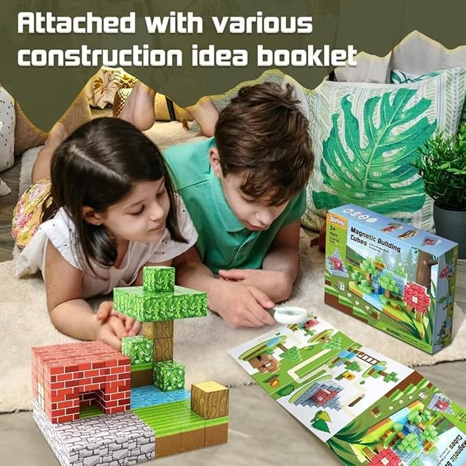 Magnetic Blocks-Build Mine Magnet World Edition, Magnetic Toys for Boys & Girls Age 3-4 4-5 6-8,STEM Montessori Sensory Toys for Toddlers Gifts for 3+ Years Old,48PCS Fidget 1" Cubes Construction Toys