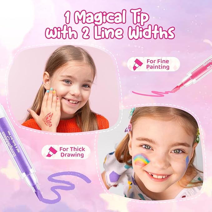 Kids Makeup Sets for Girls Nail & Body Art Pens Kits, 27Pcs Washable Temporary Tattoo Pen Sets, Cosmetic Party,Girls Makeup Kits for Ages 3-12 Years,Ideal Winter Gift & Creative Toys
