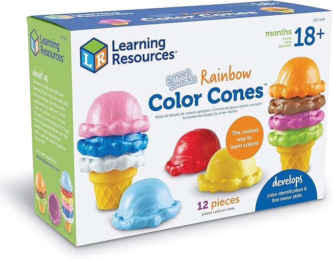 Learning Resources Smart Snacks Rainbow Color Cones - 12 Pieces, Ages 18+ months Toddler Pretend Play Toys, Fine Motor Skills Toys, Preschool Learning Toys