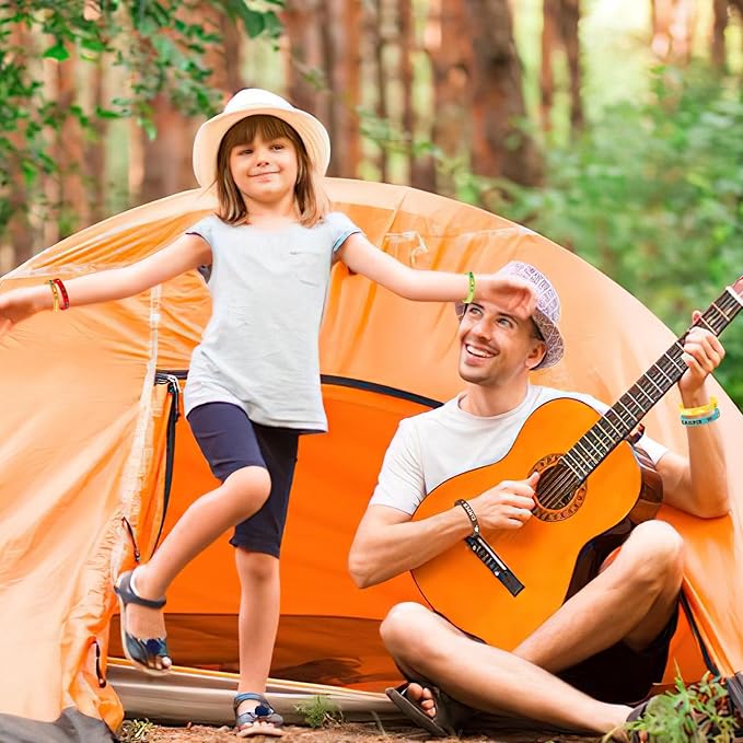 JUNEBRUSHS 42pcs Camping Party Favors Silicone Bracelets Summer Camping Theme Rubber Wristbands Accessories for Adults Camping Adventure Birthday Party Decorations Gift Supplies