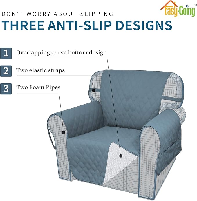 Easy-Going Sofa Slipcover Loveseat Cover Waterproof Couch Cover Washable Sofa Cover for 2 Cushion Couch Non-Slip Fabric Furniture Protector with Pocket for Pets Kids Dog Cat (Loveseat, Light Blue)