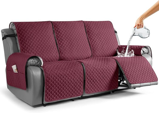 TAOCOCO Recliner Sofa Slipcover Couch Covers for 3 Cushion Couch, Pet Sofa Cover for 3 Seat Recliner Sofa, Washable Reclining Sofa Cover Furniture Protector with Elastic Straps(3 Seater, Wine)