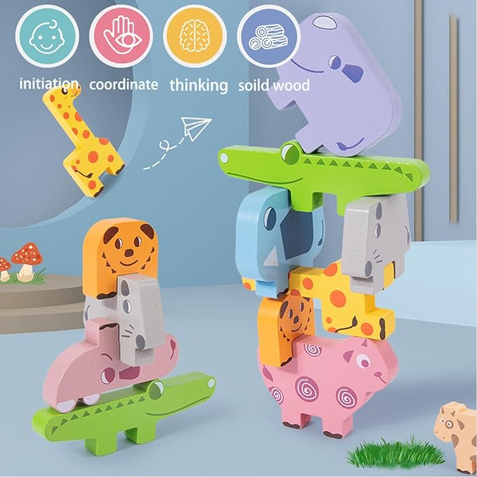 Montessori Toys for 2-4 Year Old Boys or Girls, 10 Pack Wooden Animal Blocks Sorting & Stackin with Cards, Suit for Kids Preschool Educational Toys, 3-5 Year Old Toddlers Girl Boy Gifts