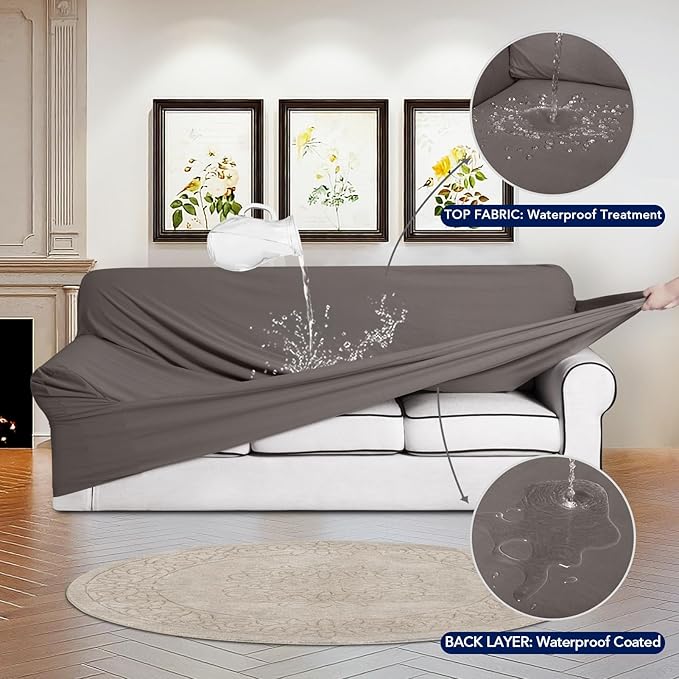 PureFit 100% Dual Waterproof Couch Cover Slipcovers for Couches and Sofas - Stretch Non Slip Fleece Sofa Covers Washable, Leakproof Furniture Protector for Kids, Pets, Dog (Loveseat, Taupe)