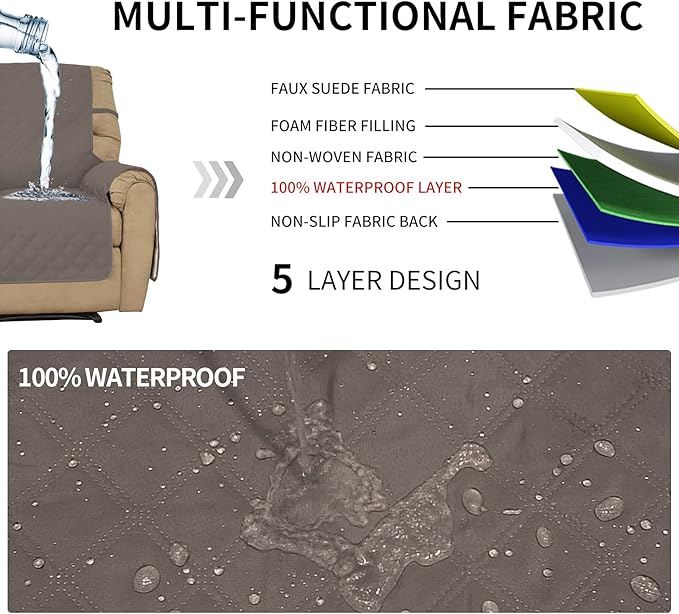 Easy-Going Sofa Slipcover Waterproof Oversized Recliner Chair Cover Non-Slip Fabric Couch Cover for Living Room Washable Furniture Protector for Pets Kids Children Dog Cat (Oversized Recliner, Taupe)