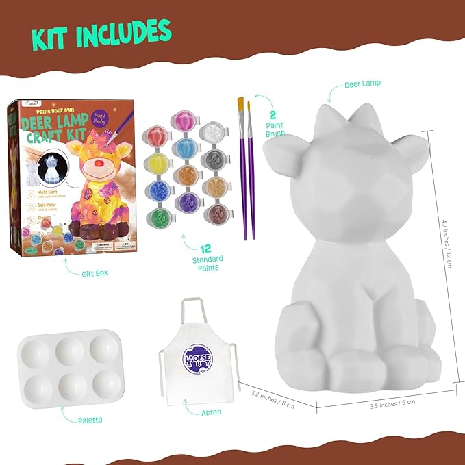Paint Your Own Deer Lamp Kit, Art Supplies Arts & Crafts Kit, Painting kit for Kids 6-12, Arts and Crafts for Kids Ages 8-12, Toys Girls Boy Birthday Gift Ages 3 4 5 6 7 8 9 10 11 12+
