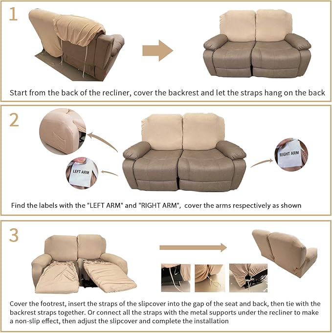 JIVINER 6-Piece Loveseat Recliner Slipcover Stretch Jacquard Recliner Sofa Cover 2 Seater Washable Reclining Couch Cover with Pocket Fitted Furniture Protector Cover (Loveseat Recliner, Light Gray)