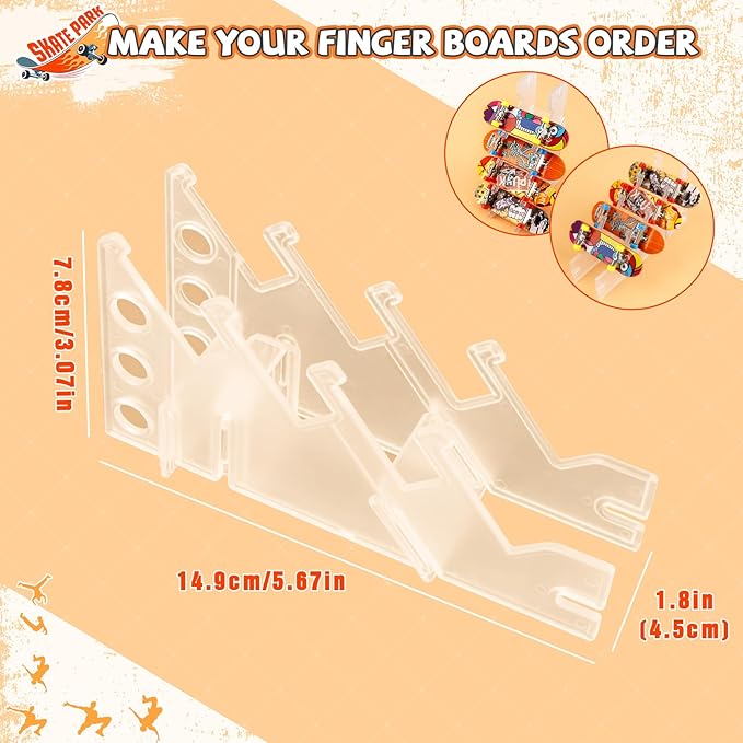 Finger Skateboard Ramps Set, 6-in-1 Bigger Fingerboard Skatepark Skate Park Kit Training Props with 6 Finger Skateboard 6 Finger Deck & Display Holder Finger Skate Toys for Kids & Adults Gifts