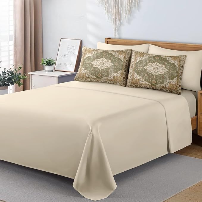 Comforter Set King Size, Vintage Medallion 7 Pcs Bedding for Kids and Adults, Sage Boho Bed Sheet Sets with Fitted Sheet 2 Pillowcases & 2 Shams for Bedroom Bed Decor