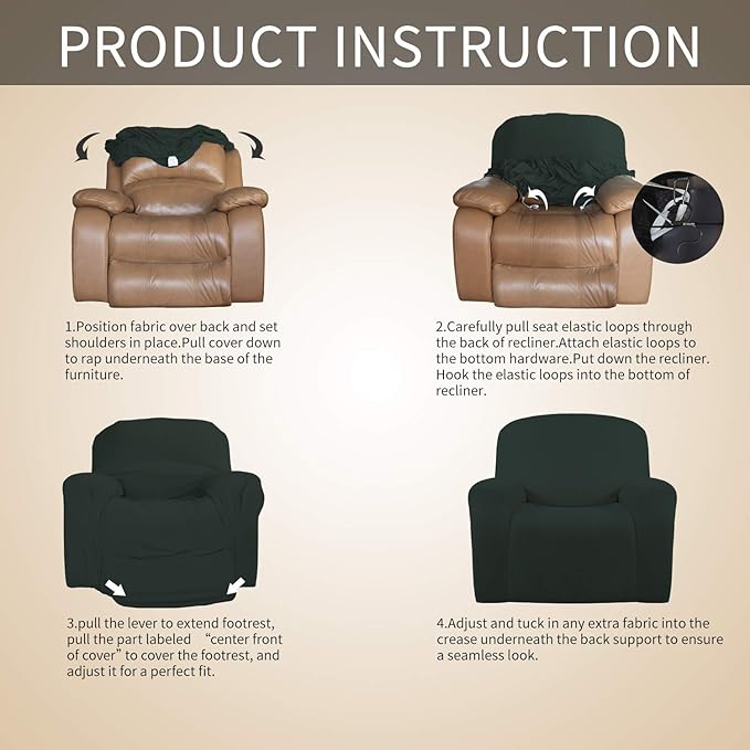 Easy-Going Oversized Recliner Stretch Sofa Slipcover Sofa Cover 1 Piece Furniture Protector Couch Soft with Elastic Bottom Kids,Polyester Spandex Jacquard Small Checks(Oversize Recliner,Dark Green)