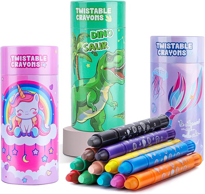 DreamCandy Twist Crayons for Toddlers,12 Colors Non Toxic Washable Crayons for Kids,Art Supplies Drawing Coloring Crayon Set,Gift for Boys and Girls,Back to School,Stocking Stuffers