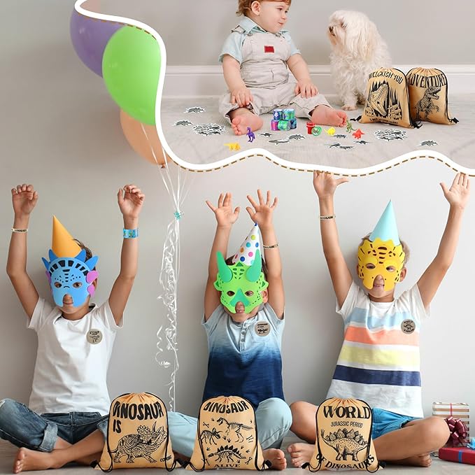 139 Pcs Dinosaur Party Favors Include Dinosaur Party Favors Bags Silicone Wristbands Dino Figure Masks Badges Notebooks Keychains Bracelets Pencils Tattoos Dinosaur Toys Stampers Dinosaur Stickers