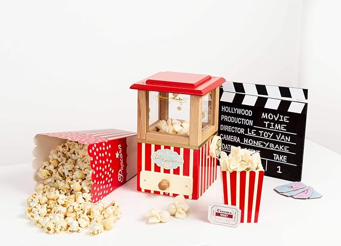 Le Toy Van - Wooden Honeybake Retro Popcorn Machine | Cinema, Kitchen Or Movies Pretend Play | Movie Night Role Kids Play Toy