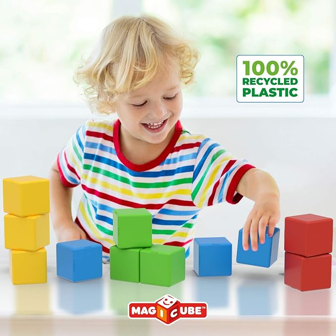 Geomag Premium Swiss-Made MagiCube 8-Piece Magnetic Stacking Cubes Building Set, Toddlers & Kids Ages 1-5, STEM Educational Toy, Creativity, Imagination, Early Learning Fun, Crystal Packaging