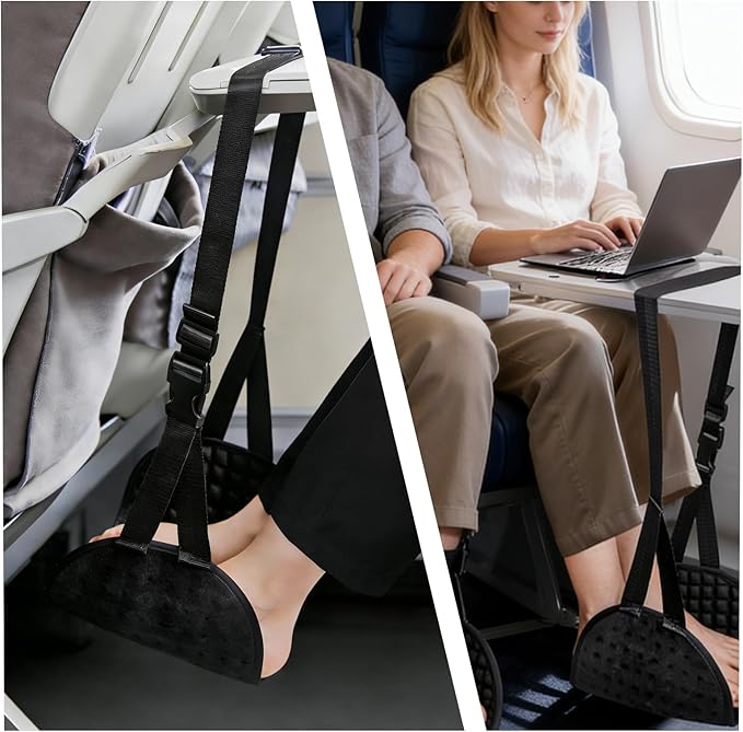 Foot Hammock for Plane Travel - Adjustable Airplane Foot Hammock, Ergonomic Airplane Travel Essentials with Bonus Sock Storage Pouch for Comfortable Long Flights & Trips