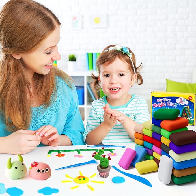 Air Dry Clay, 36 Colors Safe & Non-Toxic, Super Light Magic Clay with 3 Sculpting Tools, Non-Sticky, DIY Modeling Clay for Boys & Girls, Ideal Art Crafts Gift for Kids and Adults