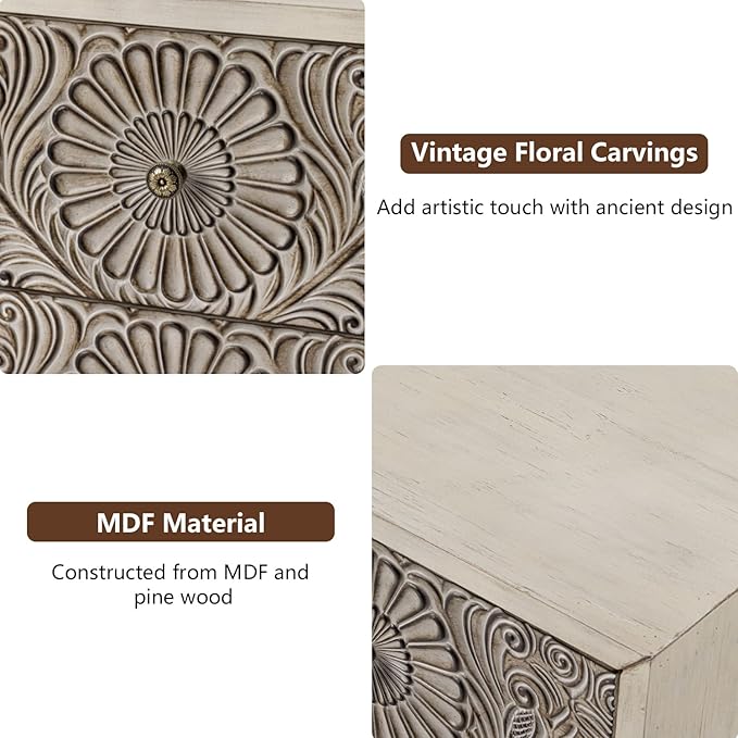 COSIEST 2 Pieces Nightstand, 14" D x 18" W x 21.5" H MDF End Table with 2 Drawers, Vintage Style Wood Bedside Table, Bedroom Accessories for Home, Office, College Dorm