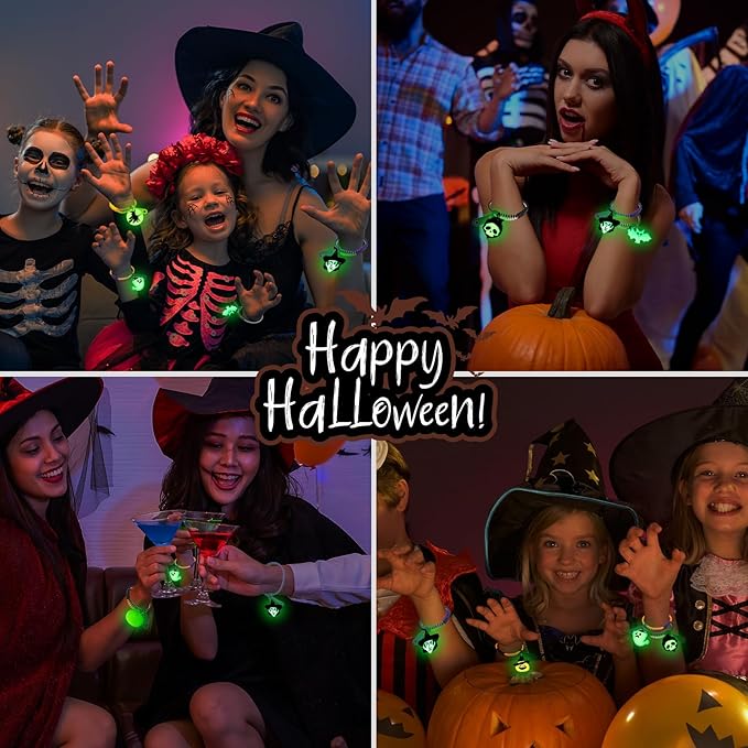 Kids Halloween Party Favors Zipper Bracelets, 28 Pack Glow in the Dark Halloween Zipper Wristbands for Kids Halloween Gifts, Halloween Giveaways, Halloween Goodie Bag Fillers, Kids Halloween Supplies