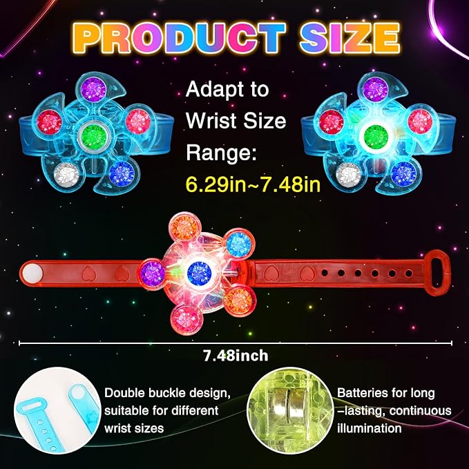 28 Pack LED Light Up Fidget Spinner Bracelets, Party Favors for Kids 4-8 8-12 Glow in The Dark Party Supplies Treasure Box Toys for Class Birthday Gifts Xmas Stocking Stuffers for Teens Goodie Bags