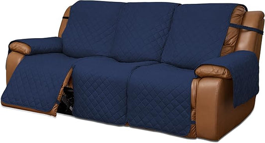 Easy-Going Oversized Recliner Sofa Cover, Reversible Couch Cover for 3 Seat Recliner, Split Sofa Cover for Each Seat with Elastic Straps for Kids, Dogs, Pets (3 Seater, Navy/Navy)